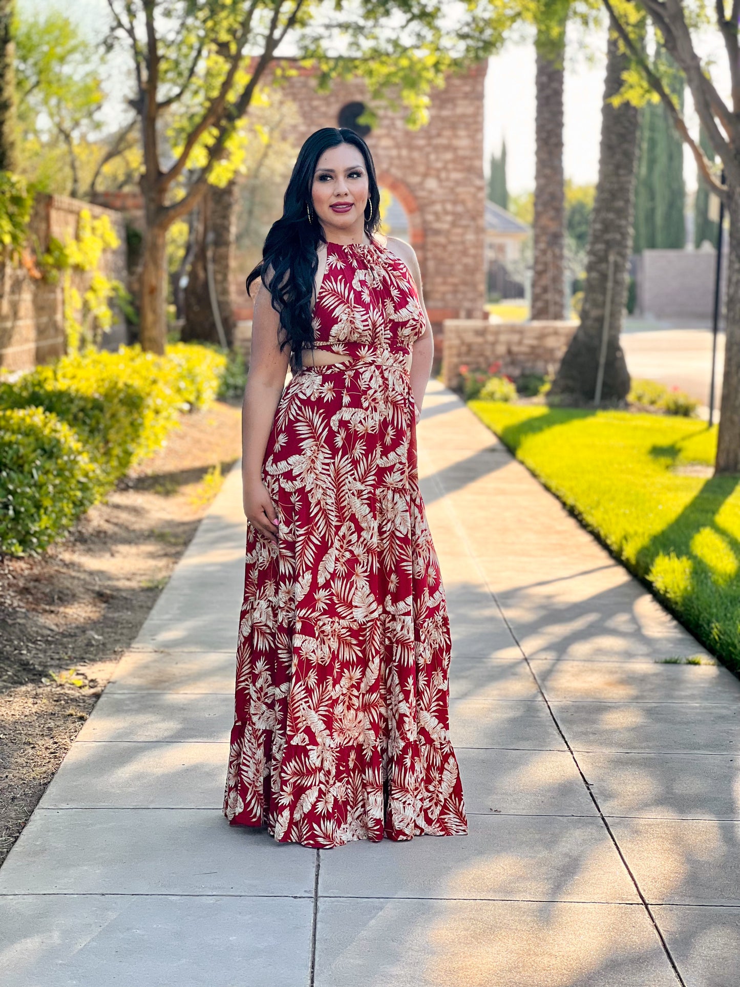 Burgundy Tropical Maxi Dress