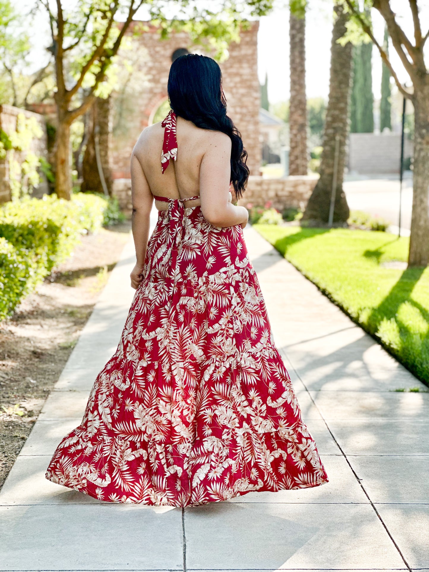 Burgundy Tropical Maxi Dress
