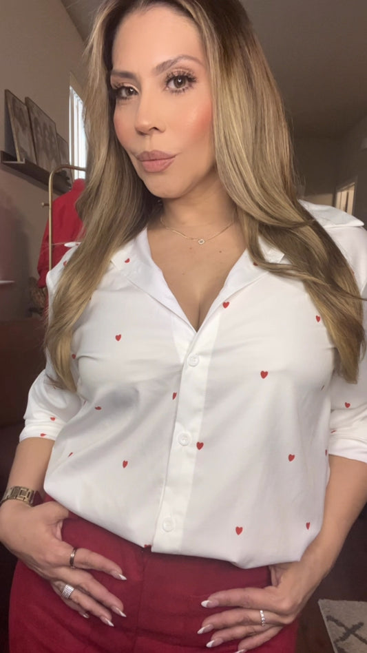 Red Hearts Button Down Shirt