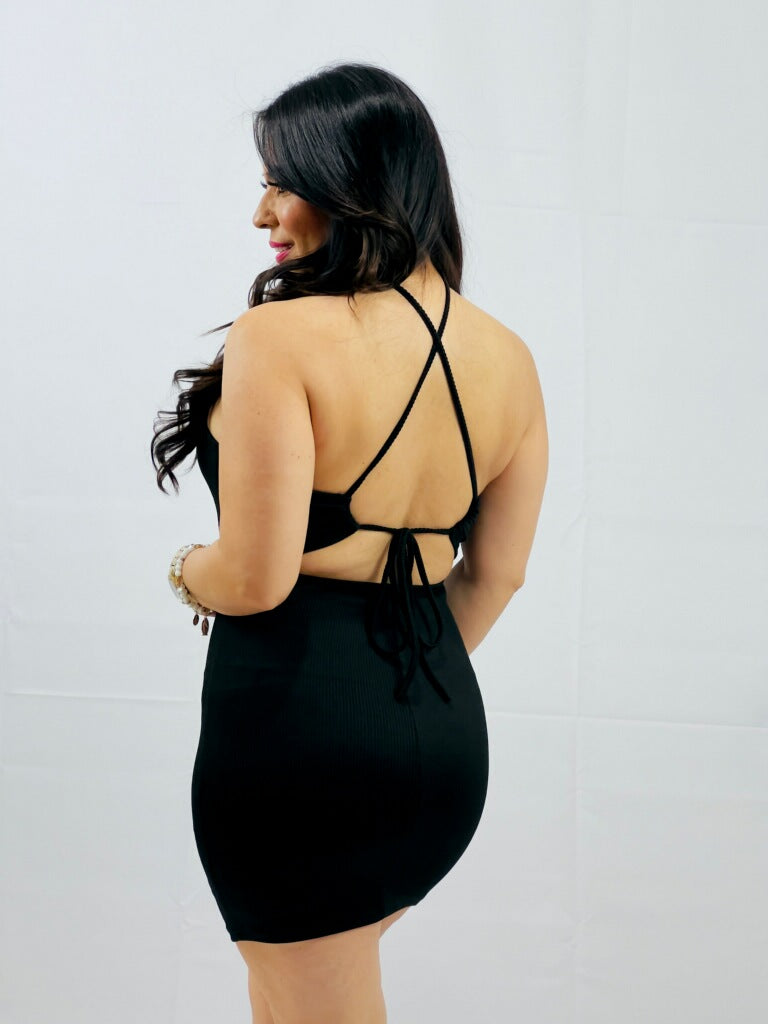 Blk Open Back Dress